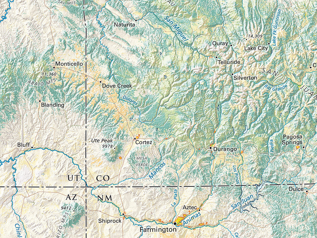 Land Cover of the Southern Rockies Fine Art Print Map