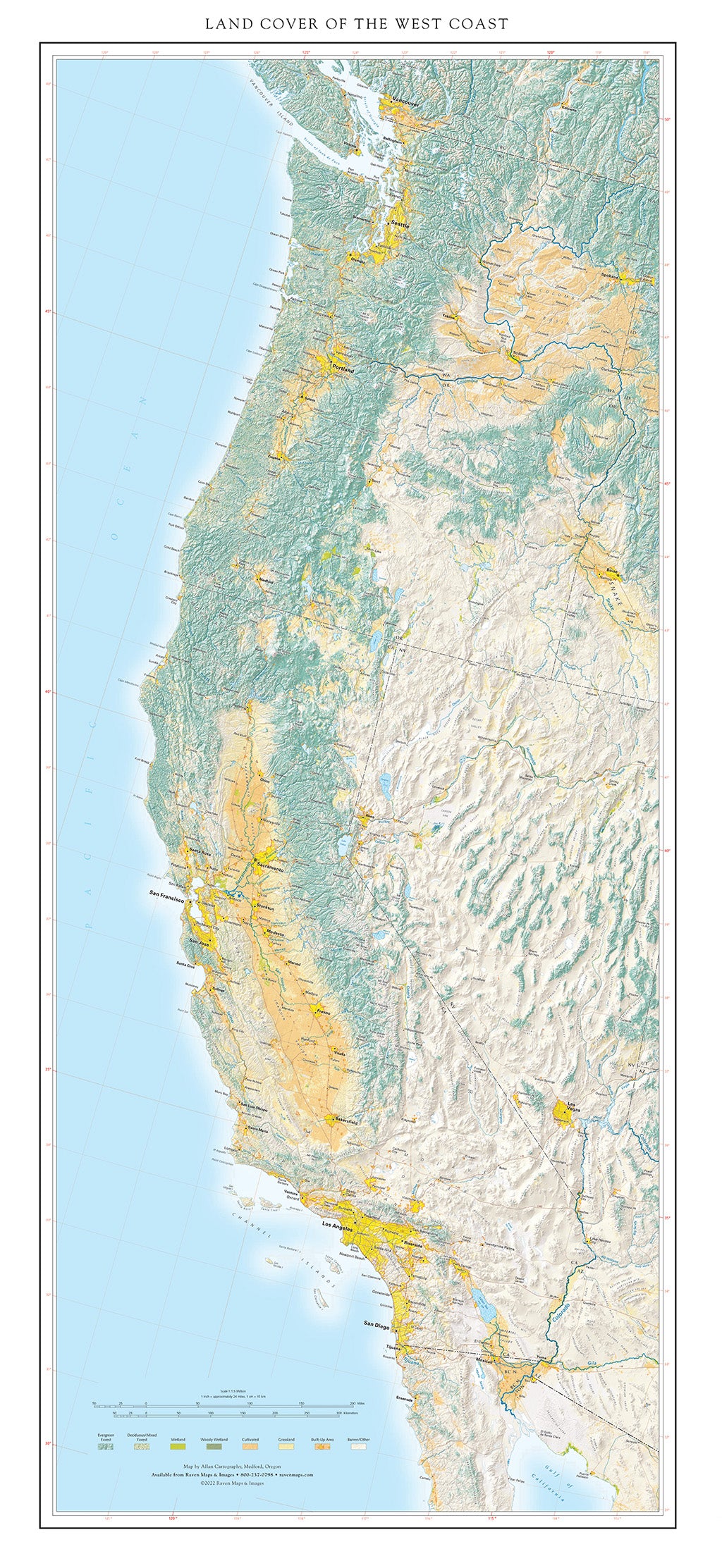 Land Cover of the West Coast Fine Art Print Map