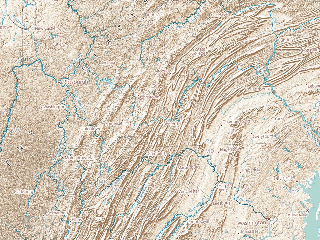 Landforms of the Appalachians and Ohio River Valley Fine Art Print Map