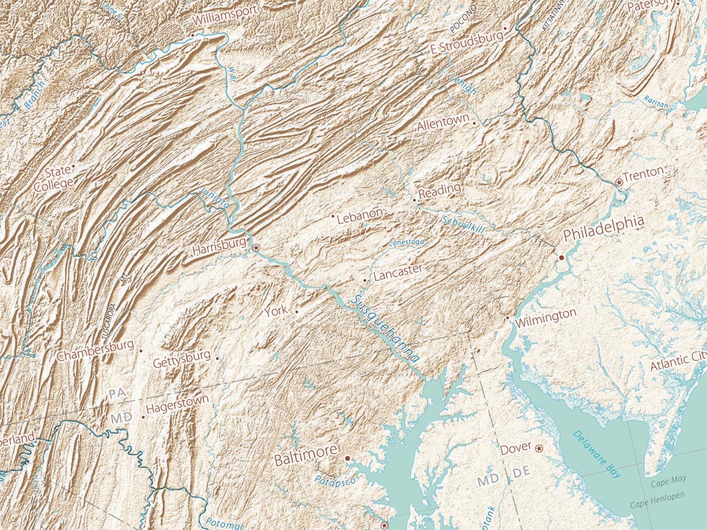 Landforms of the East Coast Fine Art Print Map