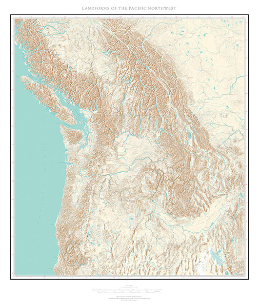 Landforms of the Pacific Northwest Fine Art Print Map