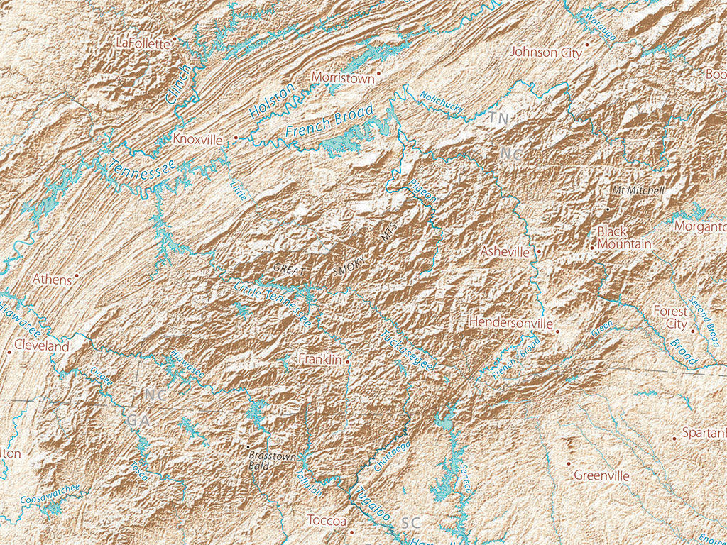 Landforms of the South Atlantic States Fine Art Print Map