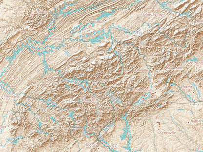 Landforms of the South Atlantic States Fine Art Print Map