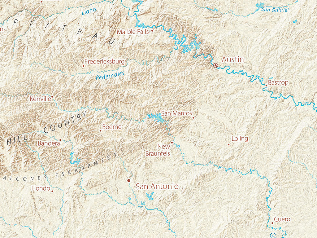 Landforms of the Southern Plains Fine Art Print Map
