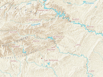 Landforms of the Southern Plains Fine Art Print Map