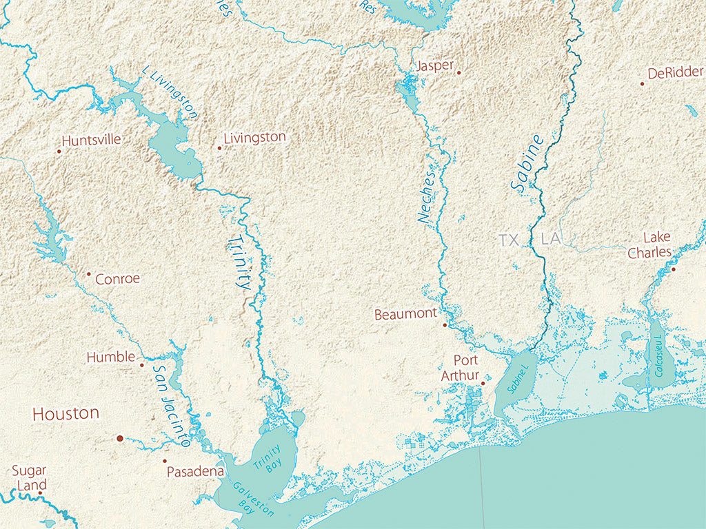 Landforms of the Southern Plains Fine Art Print Map