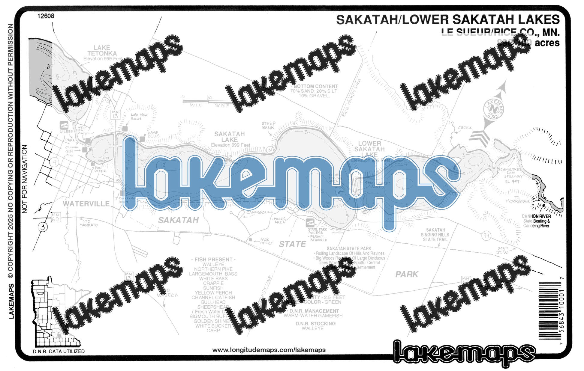Le Sueur County, MN - SAKATAH / Lower Sakatah - Lakemap - 12608
