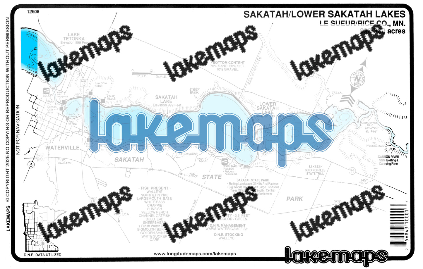 Le Sueur County, MN - SAKATAH / Lower Sakatah - Lakemap - 12608