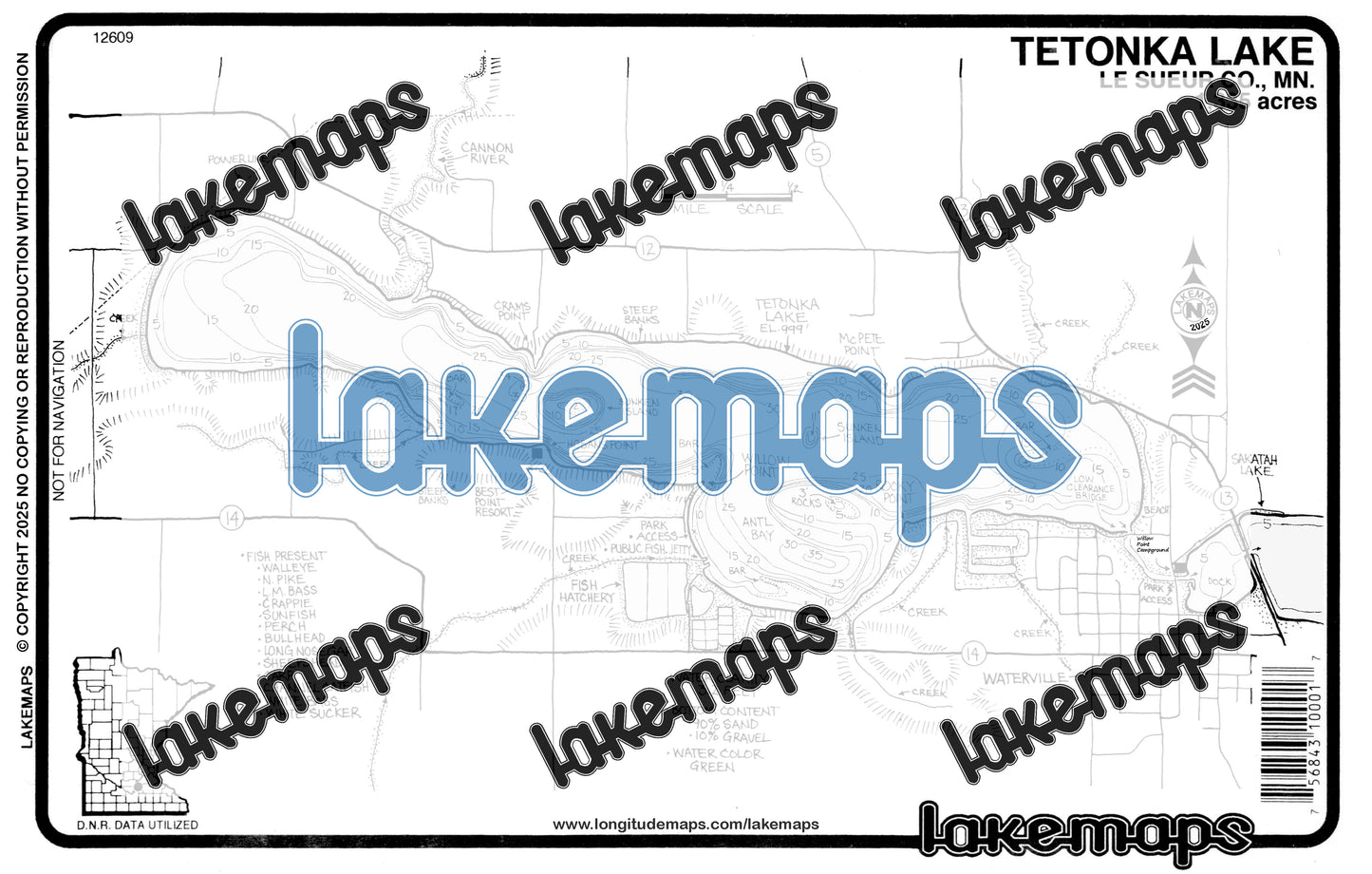 Le Sueur County, MN - TETONKA - Lakemap - 12609