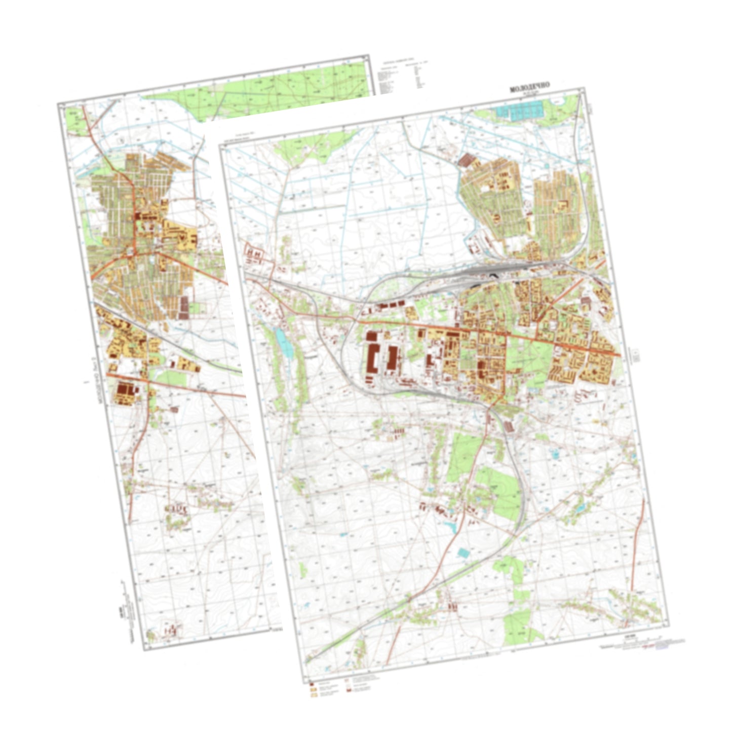 Maladzyechna (Belarus) 2-Sheet Set - Soviet Military City Plans