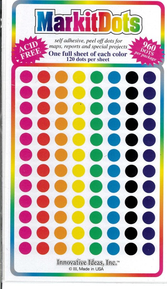 LARGE ASSORTED 1/4” Dots - 960 per pkg 119 Large Assorted 1/4” Dots 8 colors
