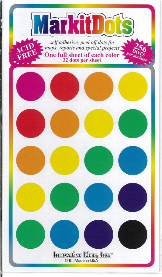 LARGE ASSORTED 3/4” Dots - 256 per pkg 150 Large Assorted 3/4” Dots 8 colors