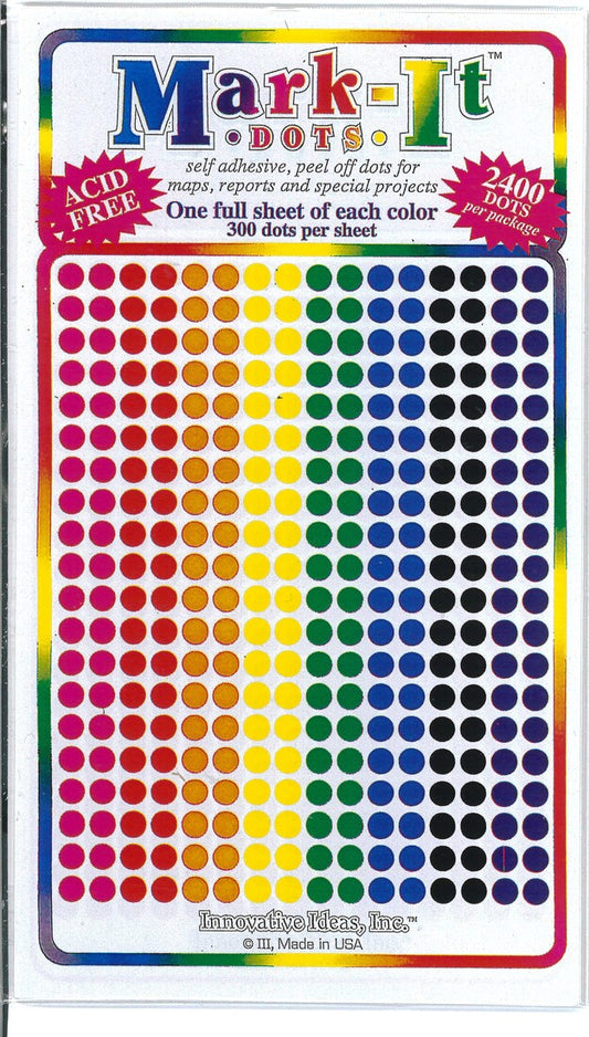 SMALL ASSORTED 1/8” Dots - 2400 per pkg 109 Small Assorted 1/8” Dots 8 colors