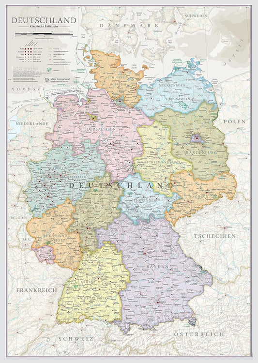 Political Germany Wall Map - Germany Map Classic (Front Side Laminated)