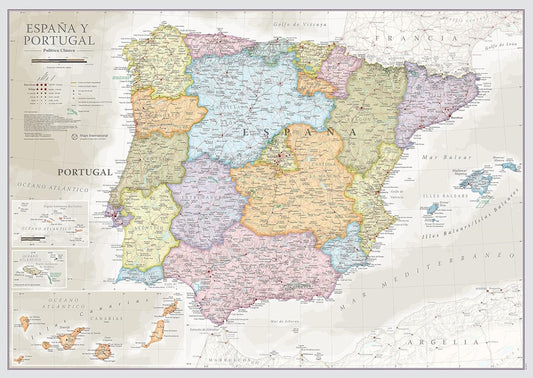 Spain and Portugal Wall Map - España y Portugal (Front Side Lamination)