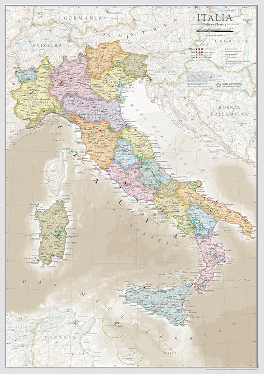 Political Italy Wall Map - Italia Politica Classica (Front Side Laminated)