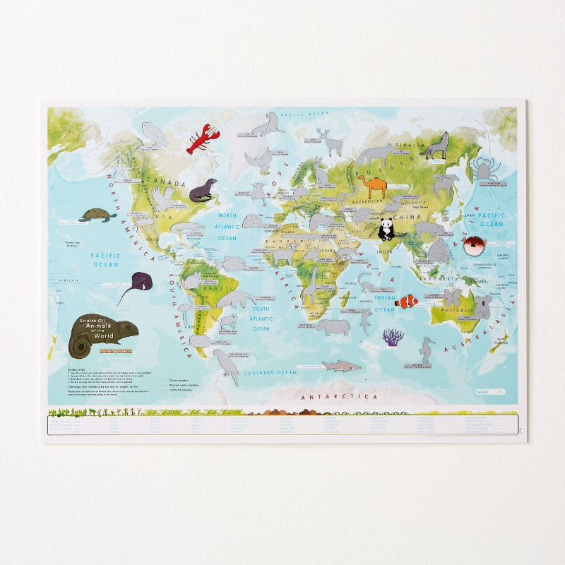 Scratch Animals World Wall Map