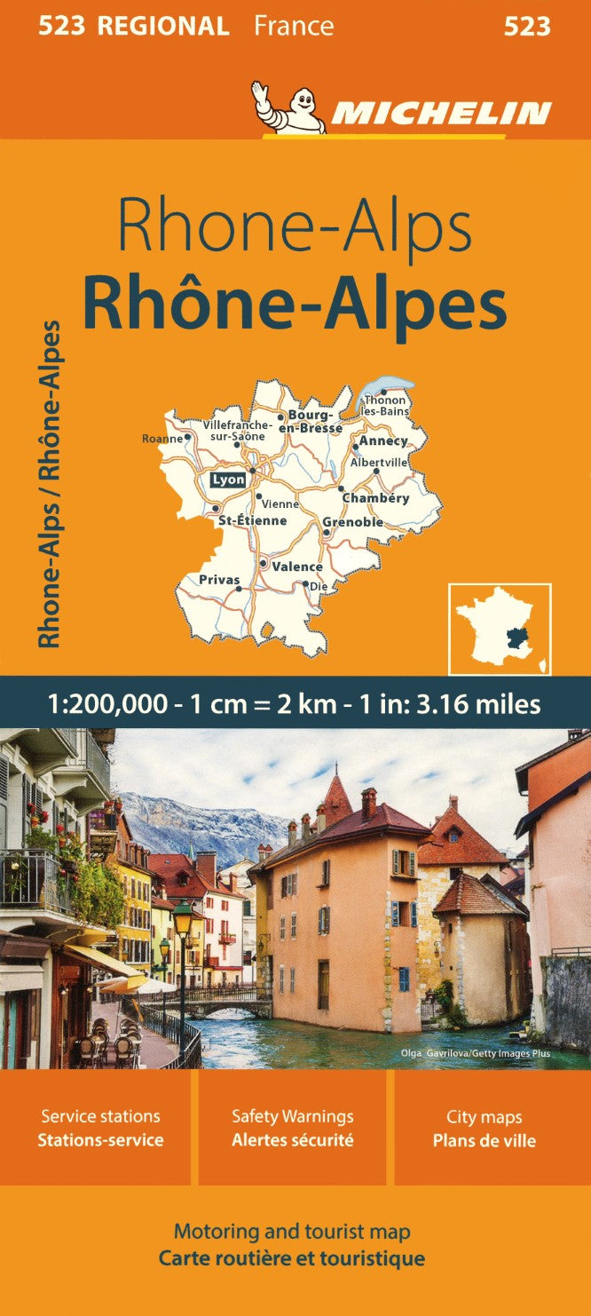 Rhone-Alps, France Michelin Regional Map 523