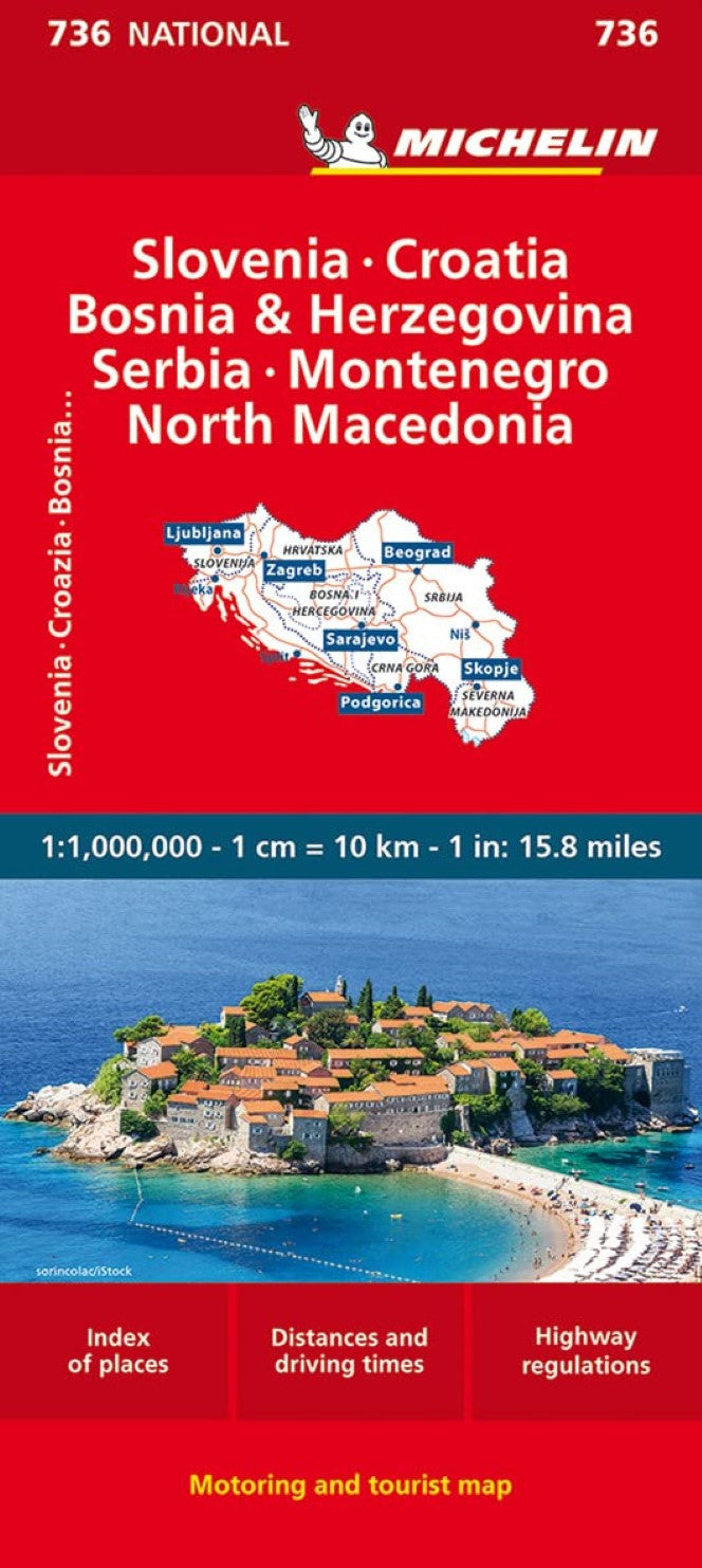 Slovenia, Croatia, Bosnia & Herzegovina, Serbia, Montenegro, former Yug. Rep. of Macedonia 1:1,000,000 : road and tourist map