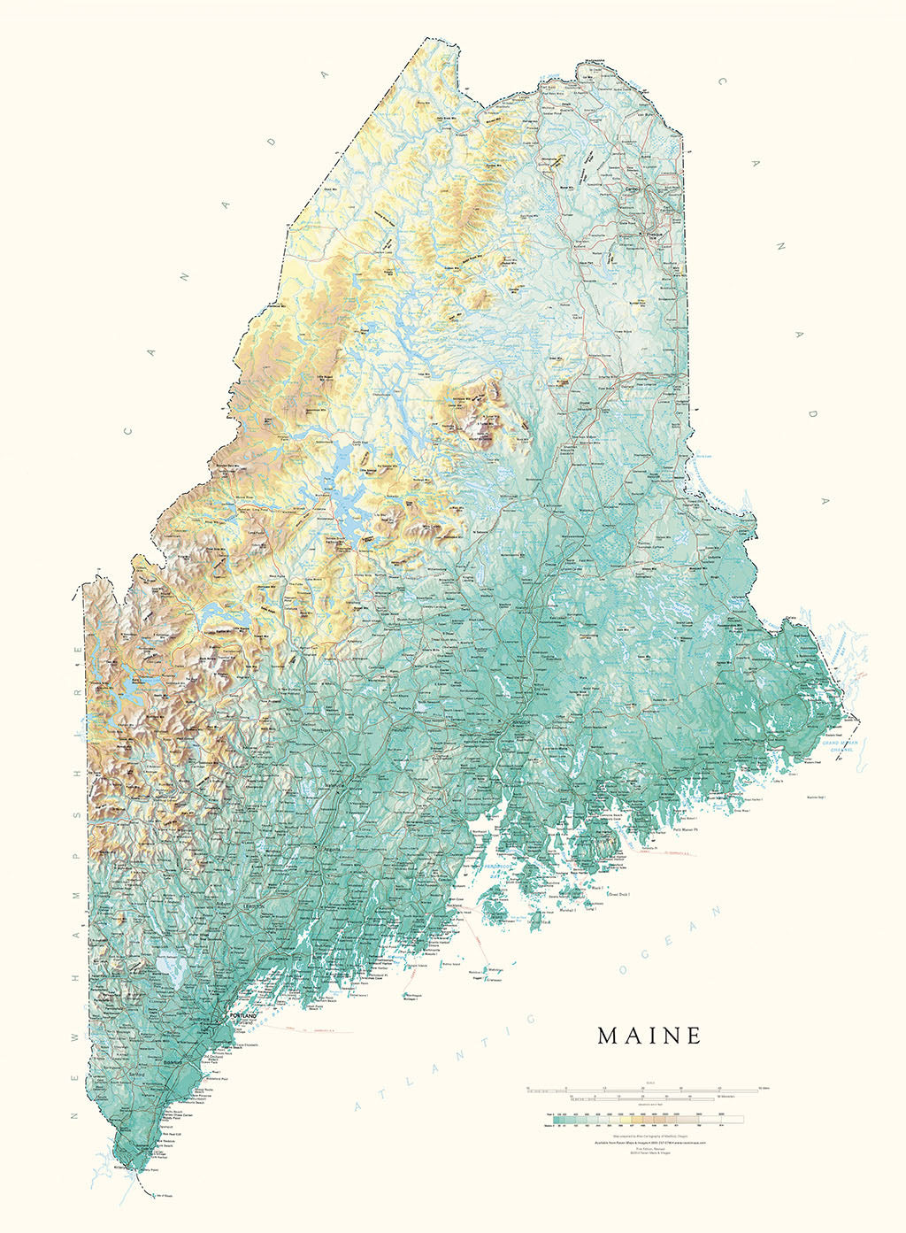 Maine Elevation Tints Fine Art Print Map