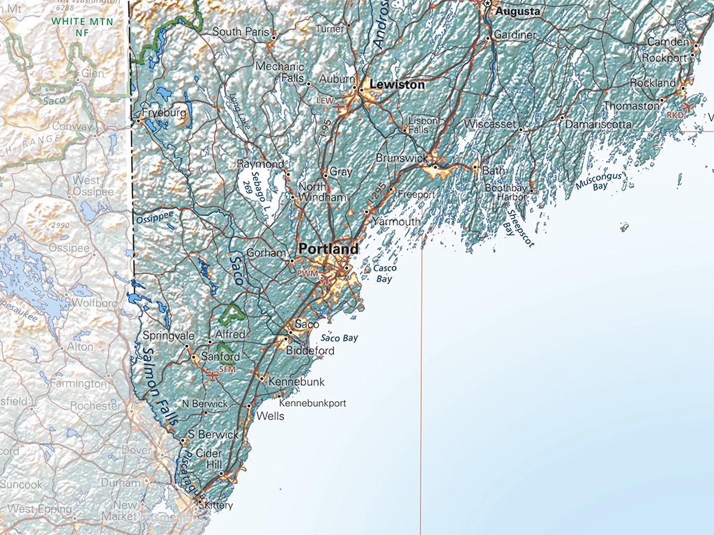 Maine in Context Elevation Tints Fine Art Print Map