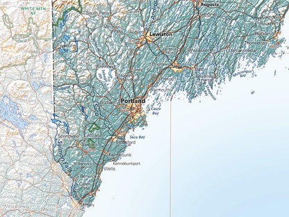 Maine in Context Elevation Tints Fine Art Print Map