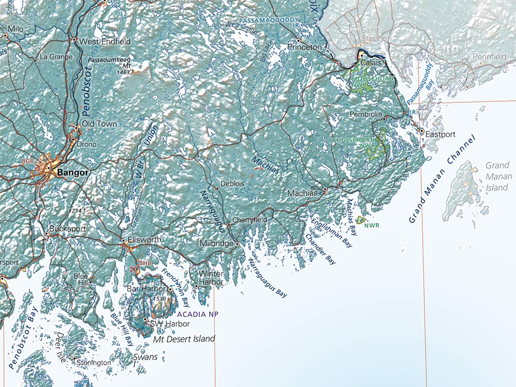 Maine in Context Elevation Tints Fine Art Print Map