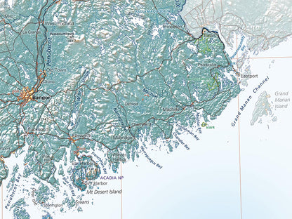 Maine in Context Elevation Tints Fine Art Print Map
