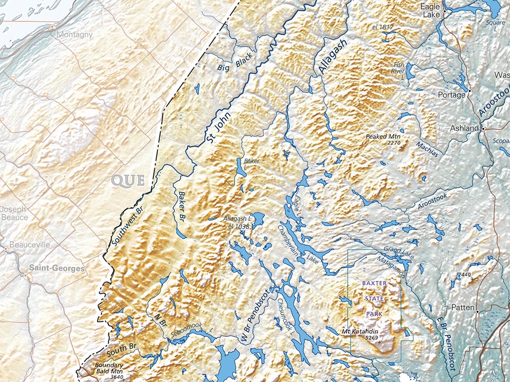 Maine in Context Elevation Tints Fine Art Print Map