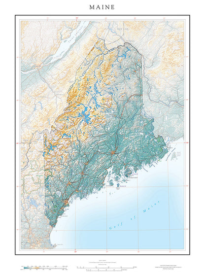Maine in Context Elevation Tints Fine Art Print Map
