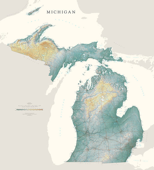 Michigan Elevation Tints Fine Art Print Map