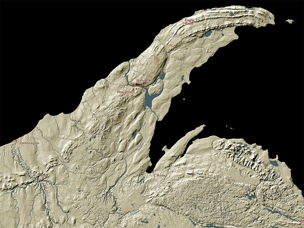 Michigan Landforms and Rivers Fine Art Print Map
