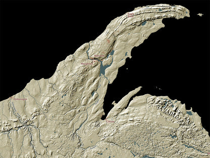 Michigan Landforms and Rivers Fine Art Print Map