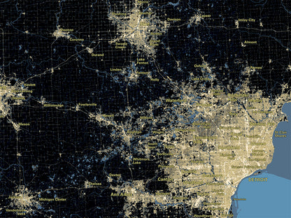 Michigan at Night Fine Art Print Map
