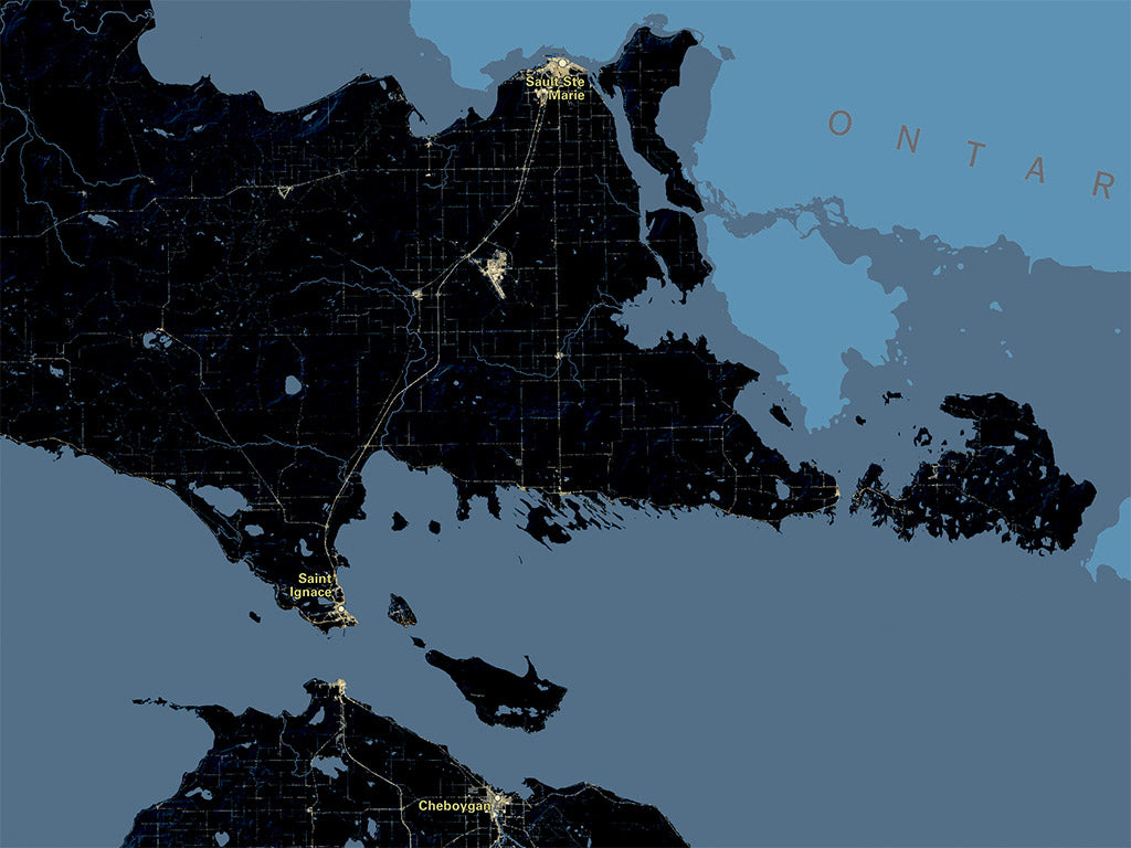 Michigan at Night Fine Art Print Map