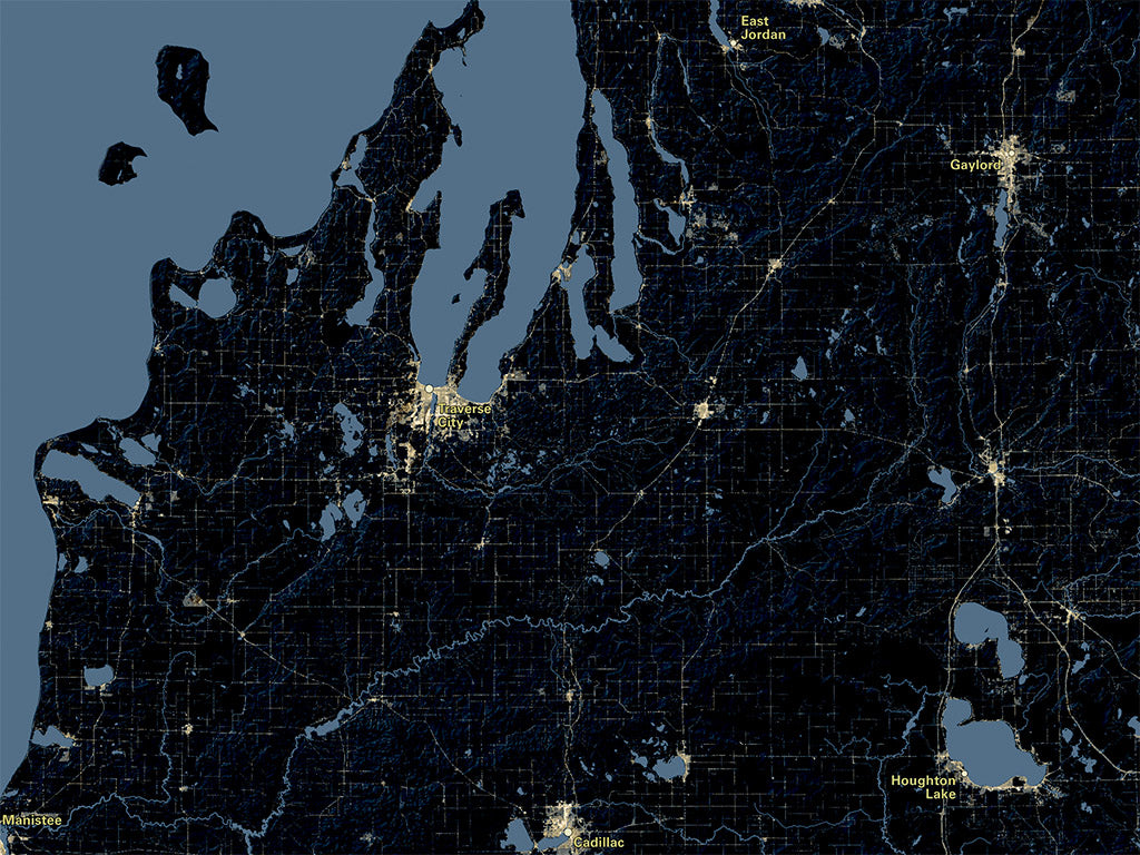 Michigan at Night Fine Art Print Map