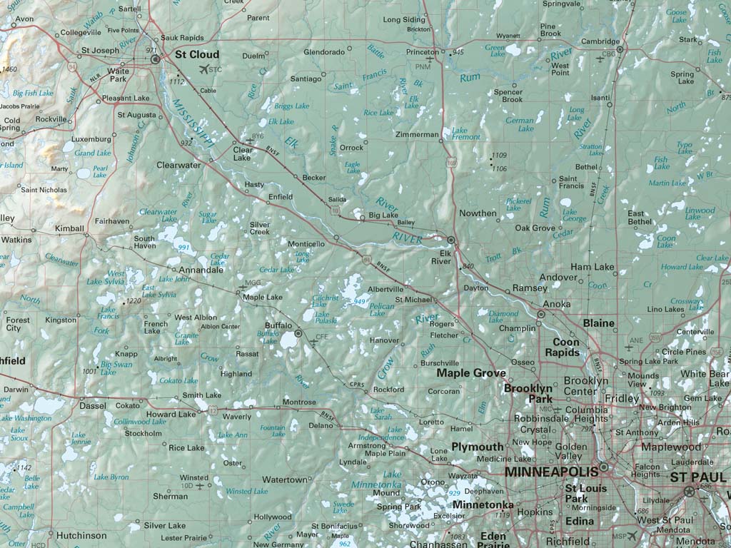 Minnesota Elevation Fine Art Print Map