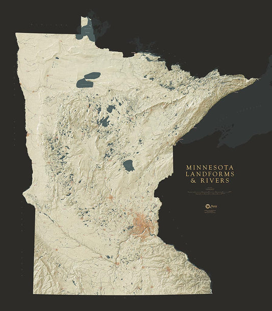 Minnesota Landforms and Rivers Fine Art Print Map