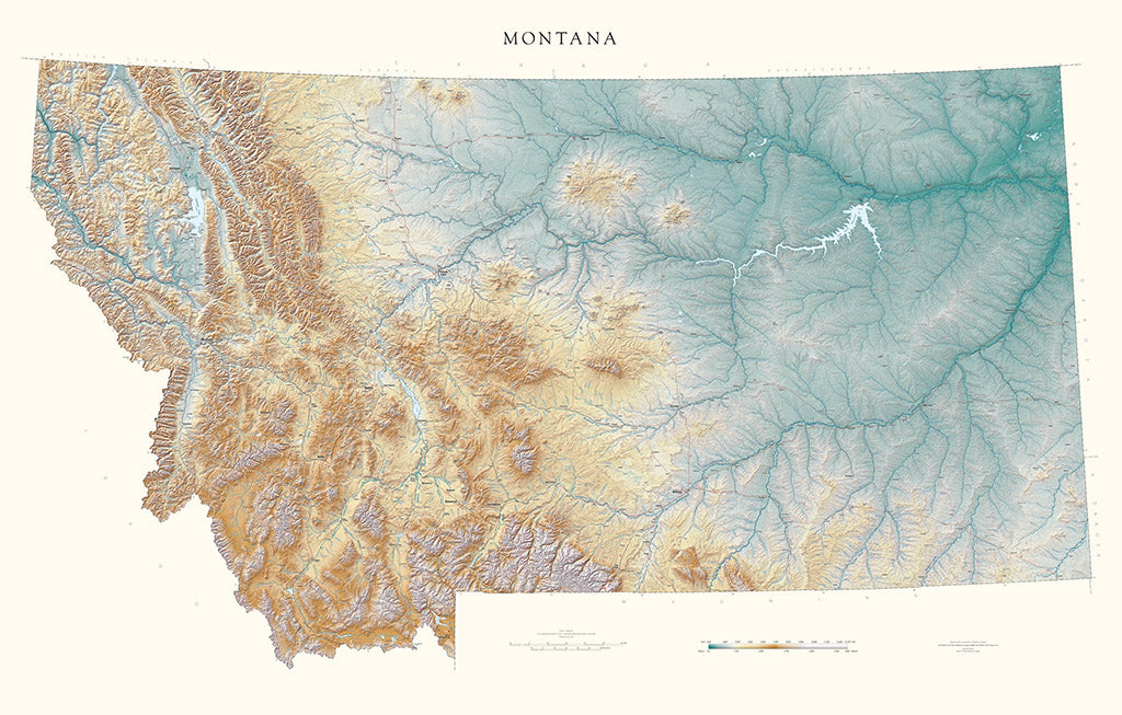Montana Elevation Tints Fine Art Print Map