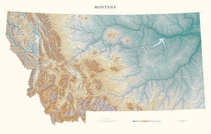 Montana Elevation Tints Fine Art Print Map