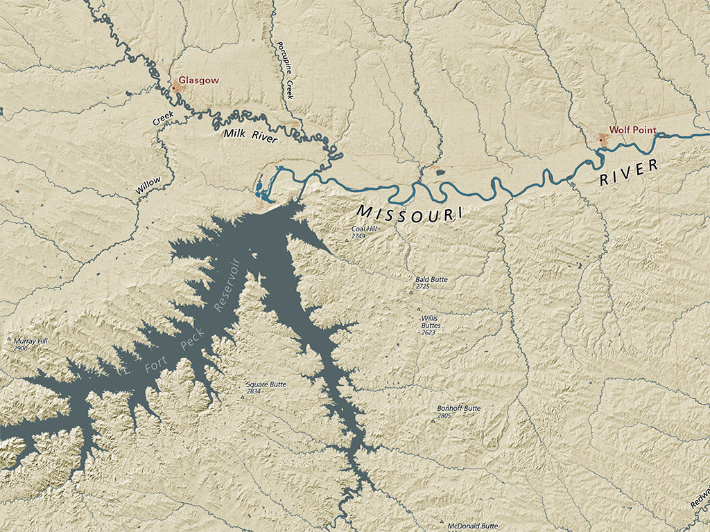 Montana Landforms and Rivers Fine Art Print Map