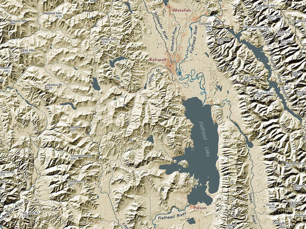 Montana Landforms and Rivers Fine Art Print Map