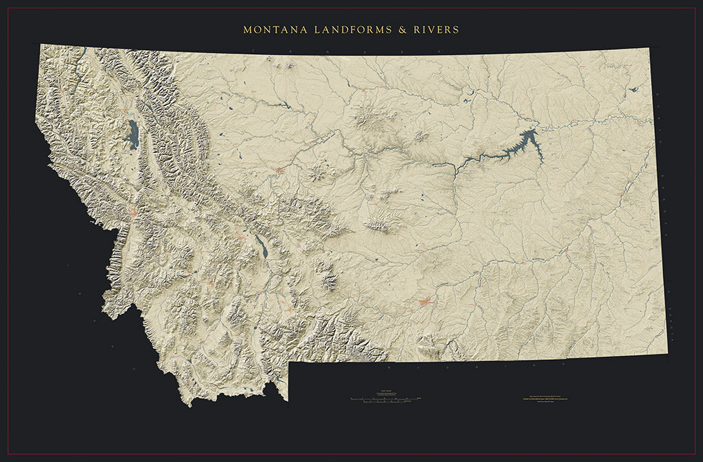 Montana Landforms and Rivers Fine Art Print Map
