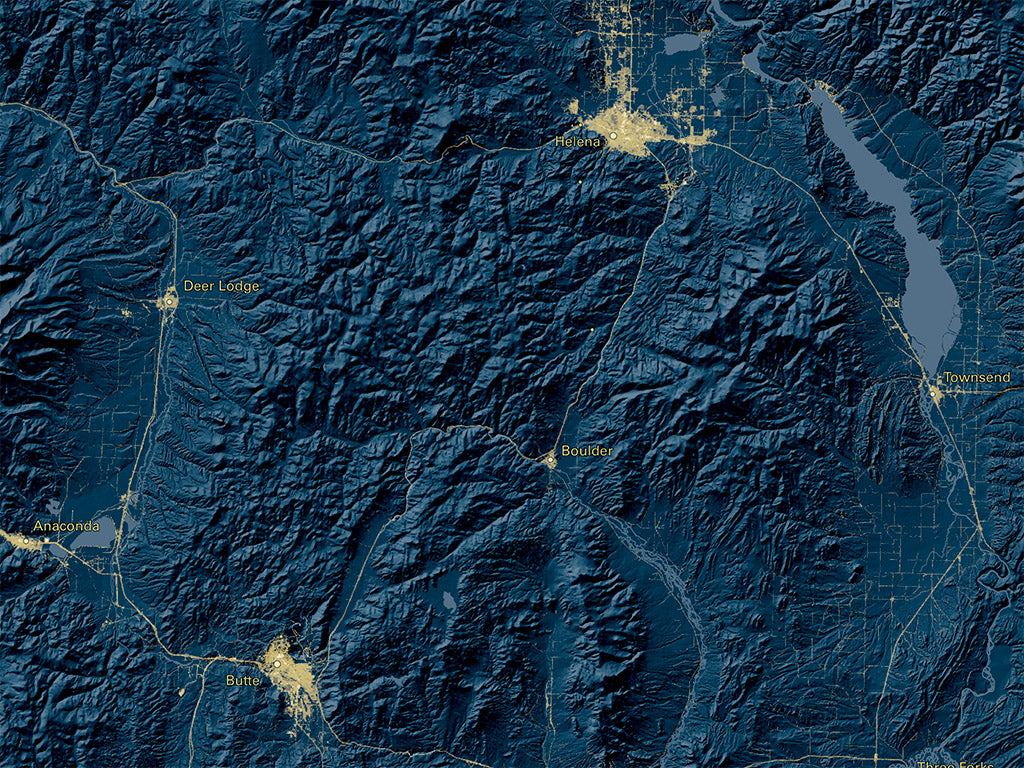 Montana at Night Fine Art Print Map