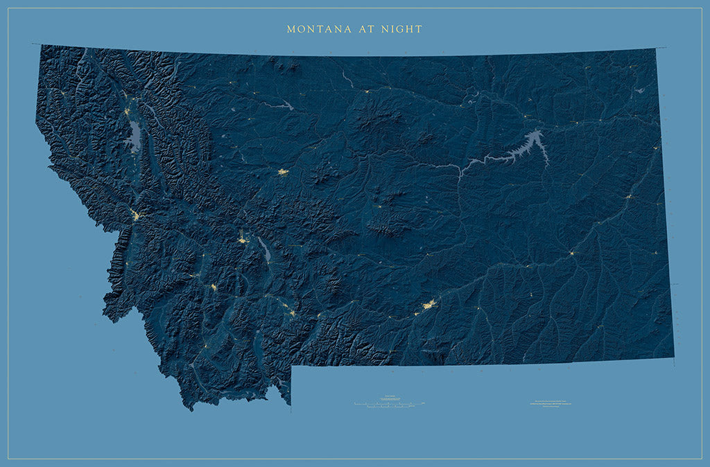 Montana at Night Fine Art Print Map