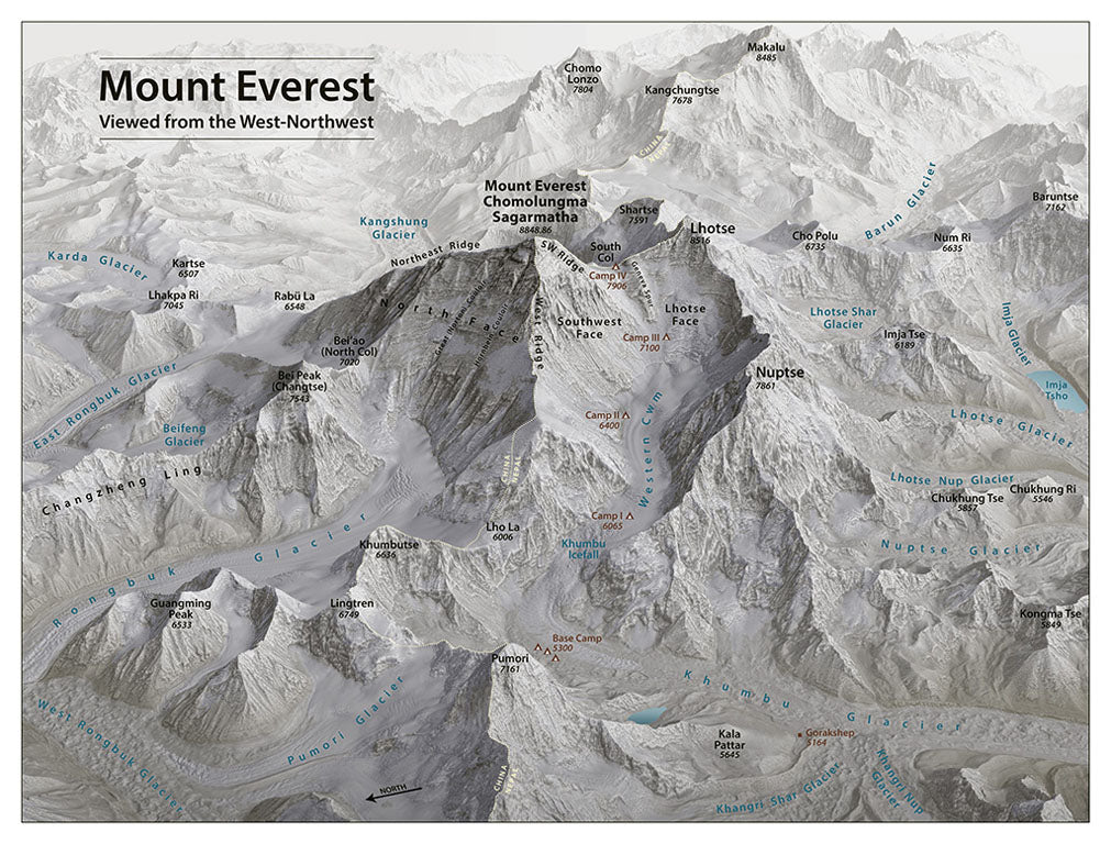 Mount Everest Viewed from the West-Northwest - English - Laminated
