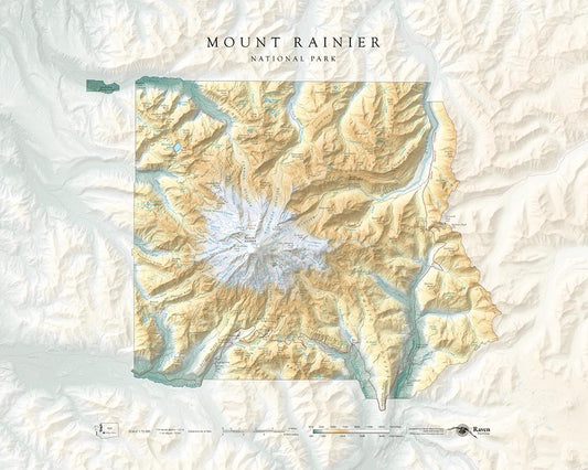 Mount Rainier National Park Elevation Tints Fine Art Print Map