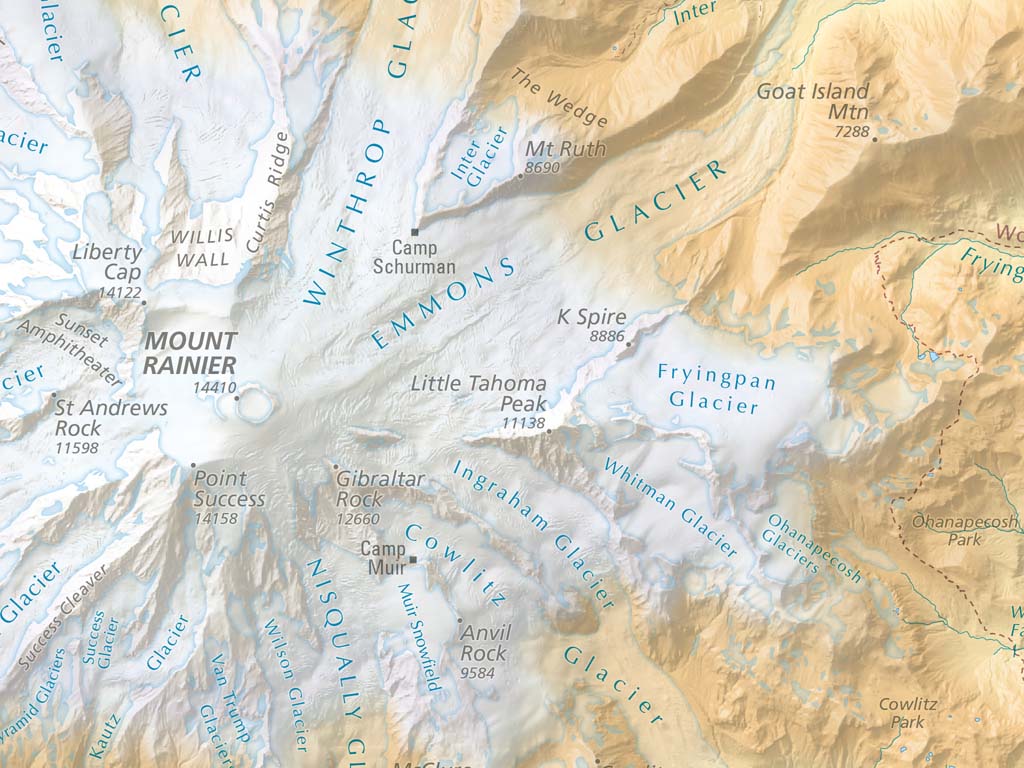 Mount Rainier National Park Elevation Tints Fine Art Print Map