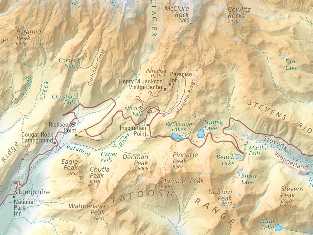 Mount Rainier National Park Elevation Tints Fine Art Print Map