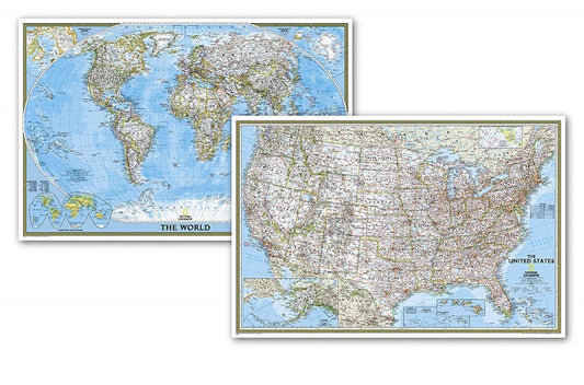 World and United States Classic [Poster Size, Map Pack Bundle]